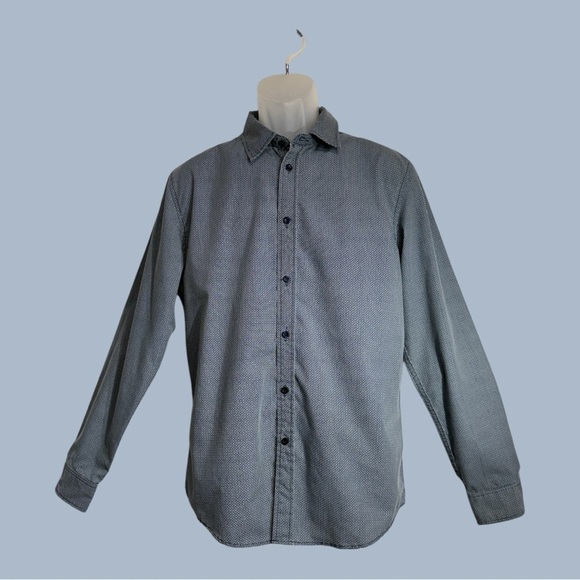 Sovereign Code Long Sleeve Fine Print Button Down Dress Shirt Blue Pattern Med - Picture 1 of 6